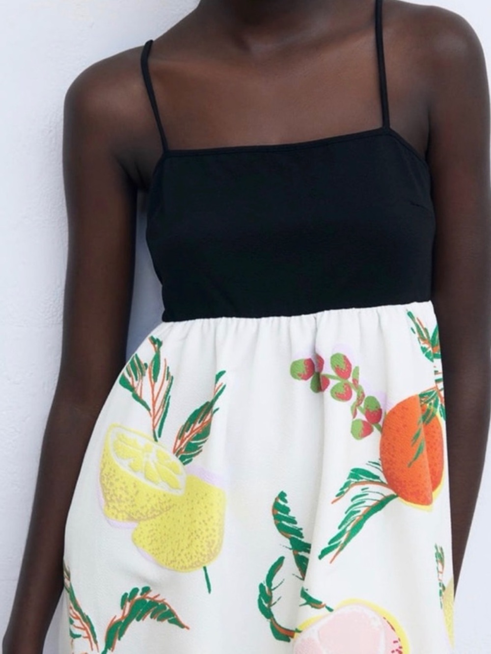 Zara combination fruit print spaghetti strap dress